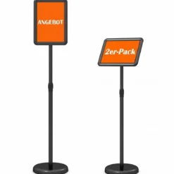 2er Set Infoständer A4 81–131 cm Höhenverstellbarer Menükartenhalter Drehbar mit Befüllbarem Sockel Schwarz