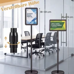 2er Set Infoständer A4 81–131 cm Höhenverstellbarer Menükartenhalter Drehbar mit Befüllbarem Sockel Schwarz