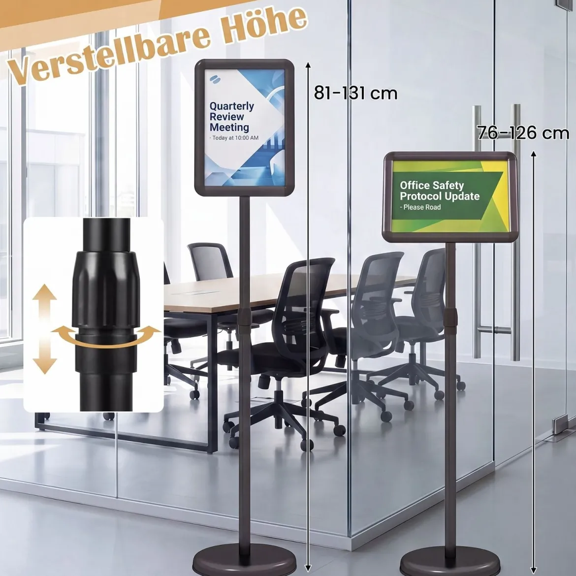 2er Set Infoständer A4 81–131 cm Höhenverstellbarer Menükartenhalter Drehbar mit Befüllbarem Sockel Schwarz