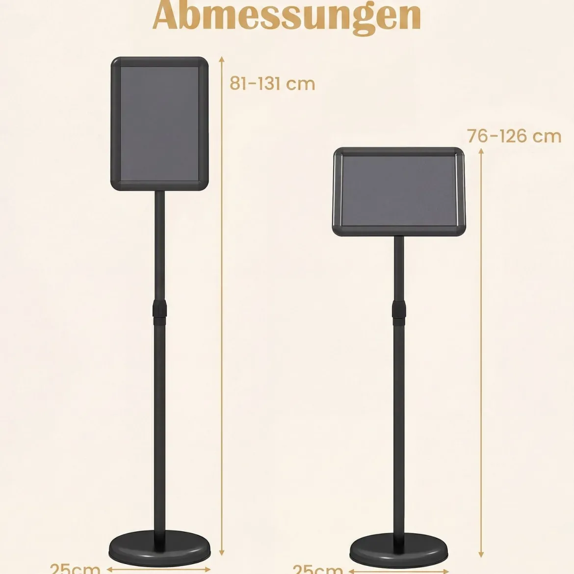 2er Set Infoständer A4 81–131 cm Höhenverstellbarer Menükartenhalter Drehbar mit Befüllbarem Sockel Schwarz