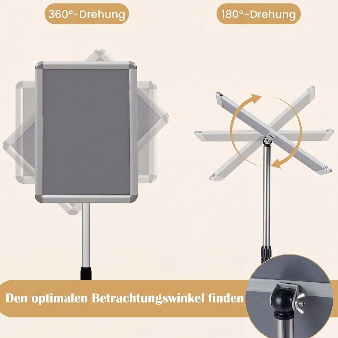 2er Set Infoständer A3 87–137 cm Höhenverstellbarer Menükartenhalter Drehbar mit Befüllbarem Sockel Silber