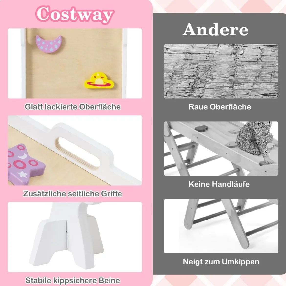4er Set 9-in-1 Klettergerüst mit Rutsche & Kletterbogen & Netz Klappabres Kletterdreieck Weiß