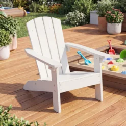 2er Set Kinder Adirondack Stuhl aus HIPS Gartenstuhl mit Ergonomischer Rückenlehne Weiß