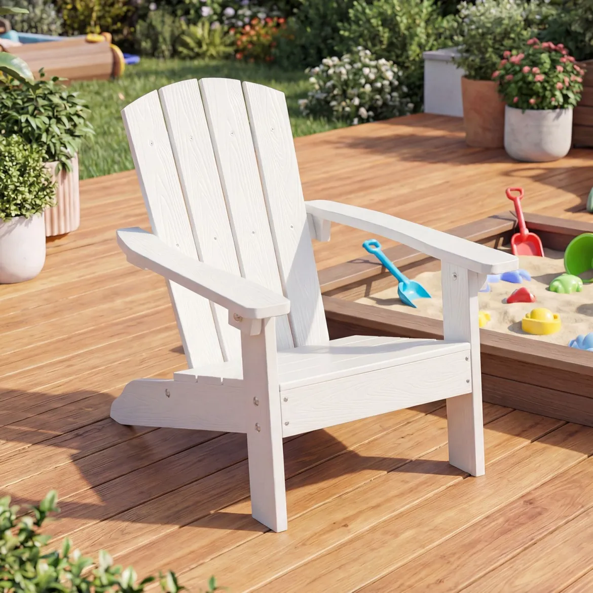 2er Set Kinder Adirondack Stuhl aus HIPS Gartenstuhl mit Ergonomischer Rückenlehne Weiß