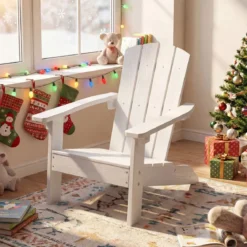 2er Set Kinder Adirondack Stuhl aus HIPS Gartenstuhl mit Ergonomischer Rückenlehne Weiß