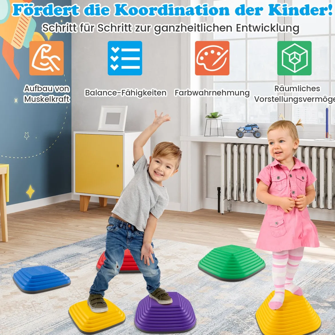 6er Set Kinder Balanciersteine Rutschfeste Stapelsteine Flusssteine Stepping Stones bis 80 kg Belastbar