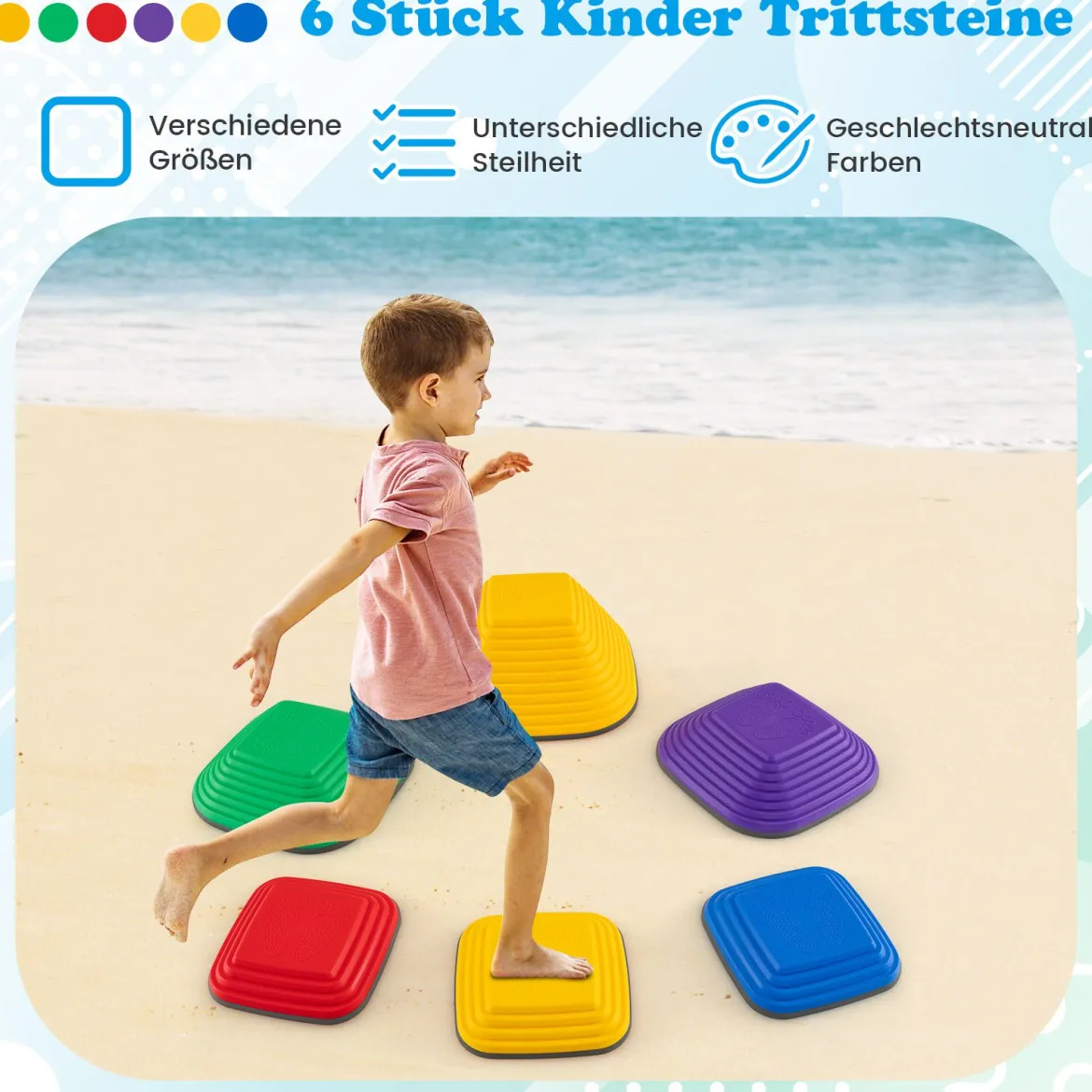 6er Set Kinder Balanciersteine Rutschfeste Stapelsteine Flusssteine Stepping Stones bis 80 kg Belastbar