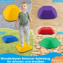 6er Set Kinder Balanciersteine Rutschfeste Stapelsteine Flusssteine Stepping Stones bis 80 kg Belastbar