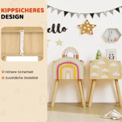2 er Set Kinder Nachttisch Nachtschrank mit kleinem Schrank & Massivholzbeinen Beistelltisch niedlich 34 x 30 x 54 cm
