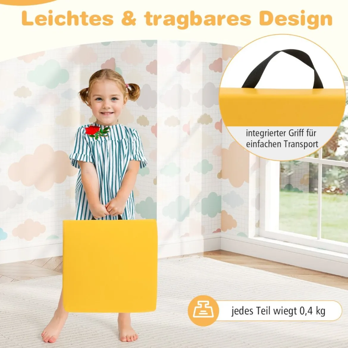 6er Set Kinder Quadratische Sitzkissen mit Griff & Reißverschluss Bodenkissen Stuhlkissen 40 x 40 cm