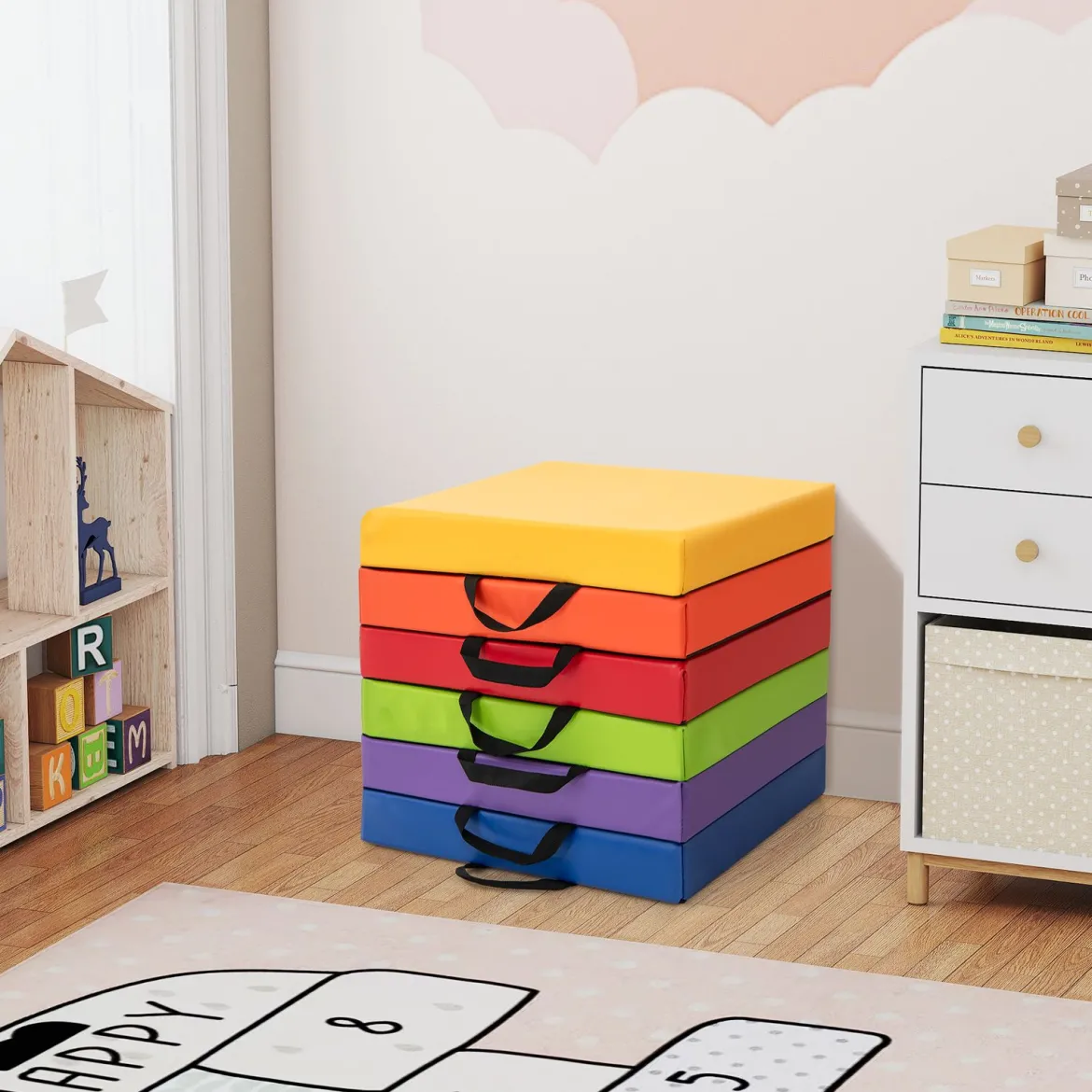 6er Set Kinder Quadratische Sitzkissen mit Griff & Reißverschluss Bodenkissen Stuhlkissen 40 x 40 cm