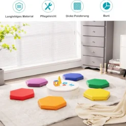 6er Set Kinder Stuhlkissen mit Griff & Reißverschluss Sitzkissen Sitzerhöhung Hauptkissen Bunt/Blau