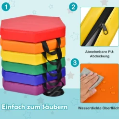 6er Set Kinder Stuhlkissen mit Griff & Reißverschluss Sitzkissen Sitzerhöhung Hauptkissen Bunt/Blau