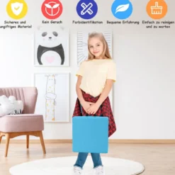 6er Set Kinder Stuhlkissen mit Griff Bodenkissen mit Reißverschluss Quadrat Hellblau