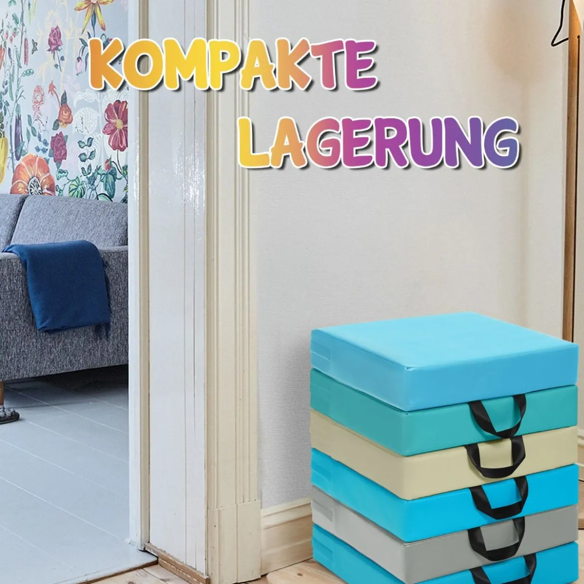 6er Set Kinder Stuhlkissen mit Griff Bodenkissen mit Reißverschluss Quadrat Hellblau