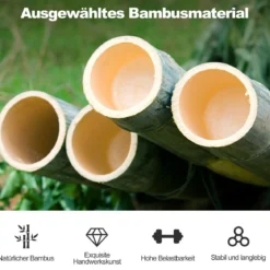 2er Set Klappbarer Barhocker aus Bambus mit Fußstütze Sitzhöhe 61 cm Natur