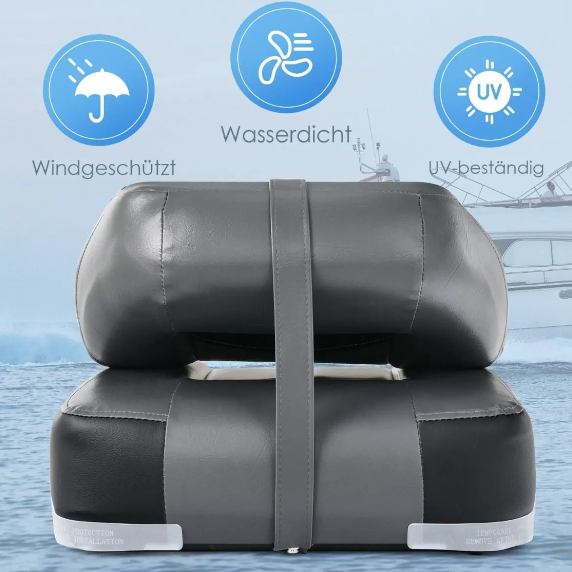 2er Set Klappbarer Bootssitz mit 11 cm Dicker Schwammpolsterung Gepolsterter Steuerstuhl Schwarz