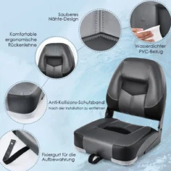 2er Set Klappbarer Bootssitz mit 11 cm Dicker Schwammpolsterung Gepolsterter Steuerstuhl Schwarz