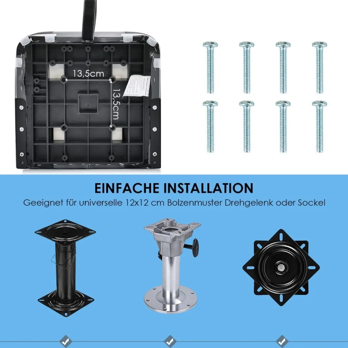 2er Set Klappbarer Bootssitz mit 11 cm Dicker Schwammpolsterung Gepolsterter Steuerstuhl Schwarz