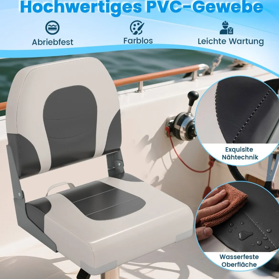 2er Set Klappbarer Bootsstuhl mit Niedriger Rückenlehne Bootssitz Gepolsterter Steuerstuhl
