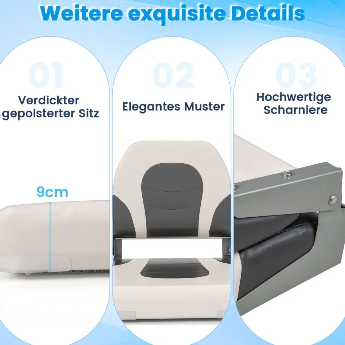 2er Set Klappbarer Bootsstuhl mit Niedriger Rückenlehne Bootssitz Gepolsterter Steuerstuhl