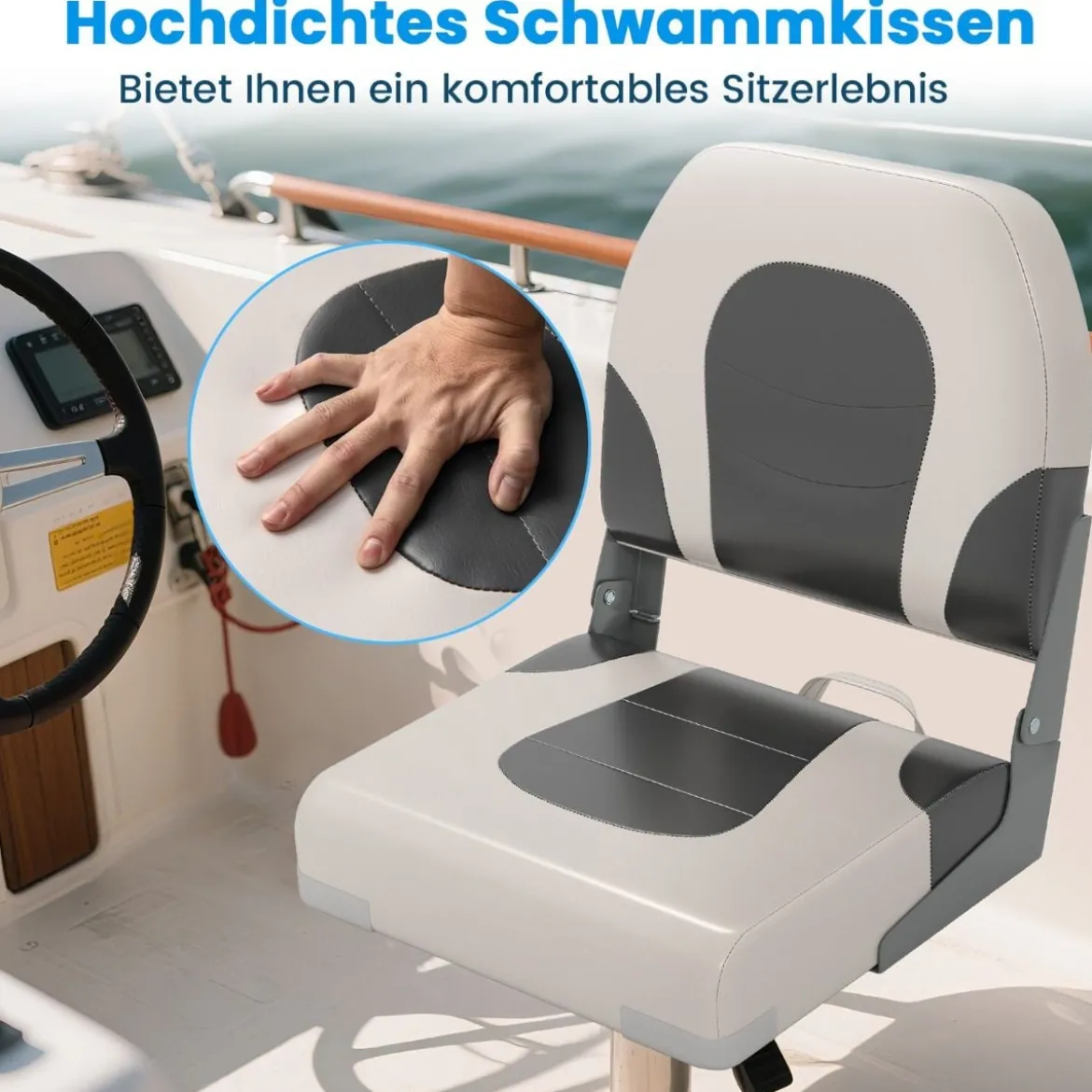 2er Set Klappbarer Bootsstuhl mit Niedriger Rückenlehne Bootssitz Gepolsterter Steuerstuhl