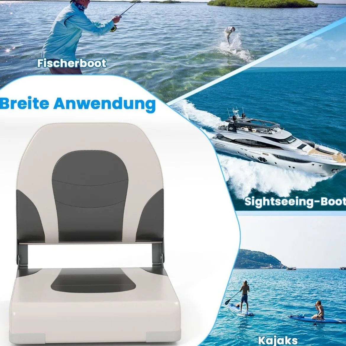 2er Set Klappbarer Bootsstuhl mit Niedriger Rückenlehne Bootssitz Gepolsterter Steuerstuhl