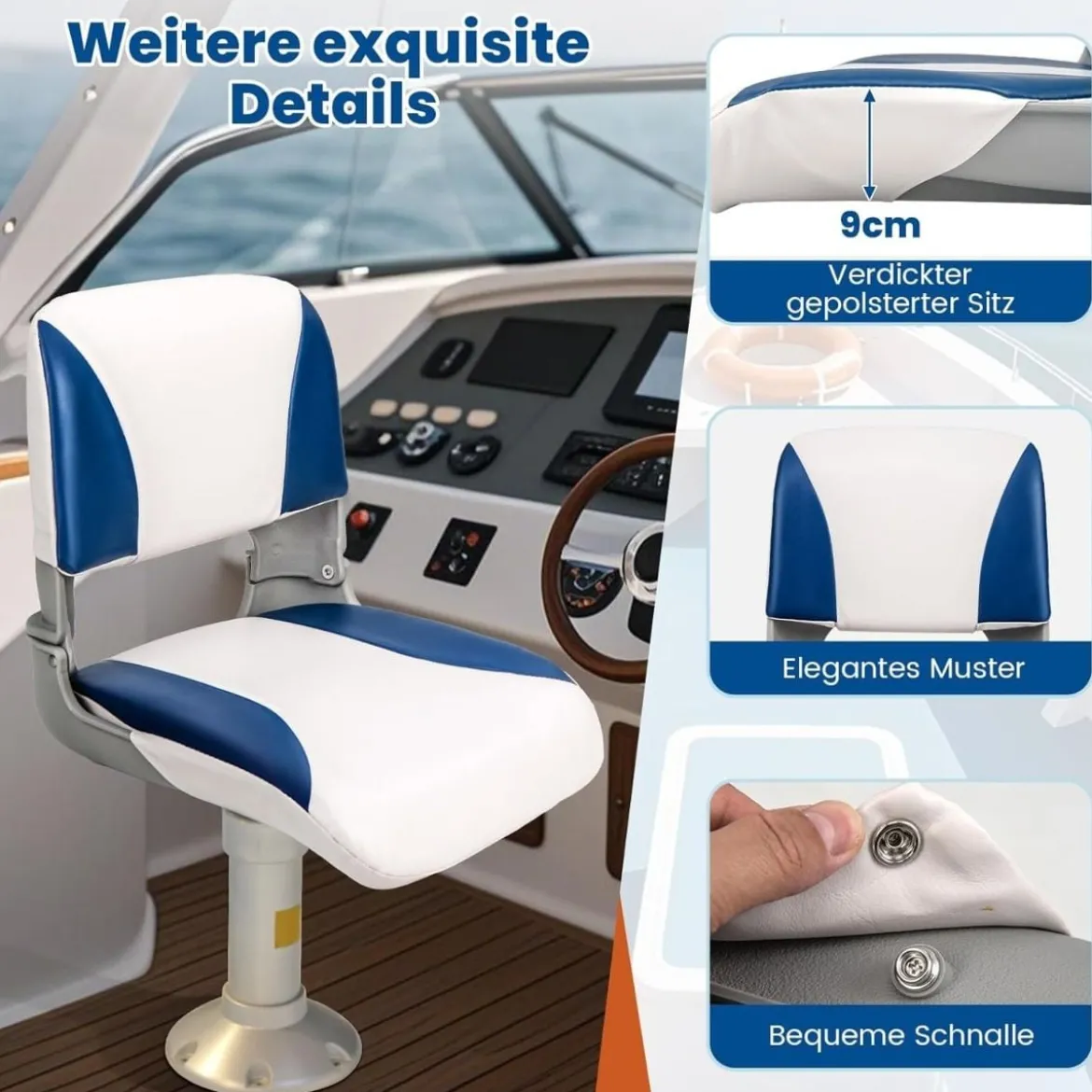 2er Set Klappbarer Bootsstuhl mit Schaumstoffpolsterung Bootssitz Gepolsterter Steuerstuhl