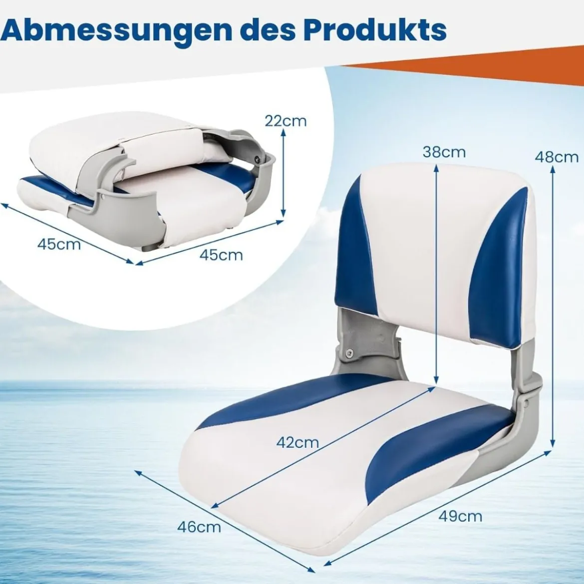 2er Set Klappbarer Bootsstuhl mit Schaumstoffpolsterung Bootssitz Gepolsterter Steuerstuhl
