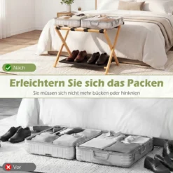 2er Set Klappbarer Kofferständer mit Nylonriemen & Oxford-Stoff Ablagen Gepäckablage Natur
