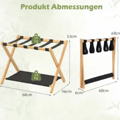 2er Set Klappbarer Kofferständer mit Nylonriemen & Oxford-Stoff Ablagen Gepäckablage Natur