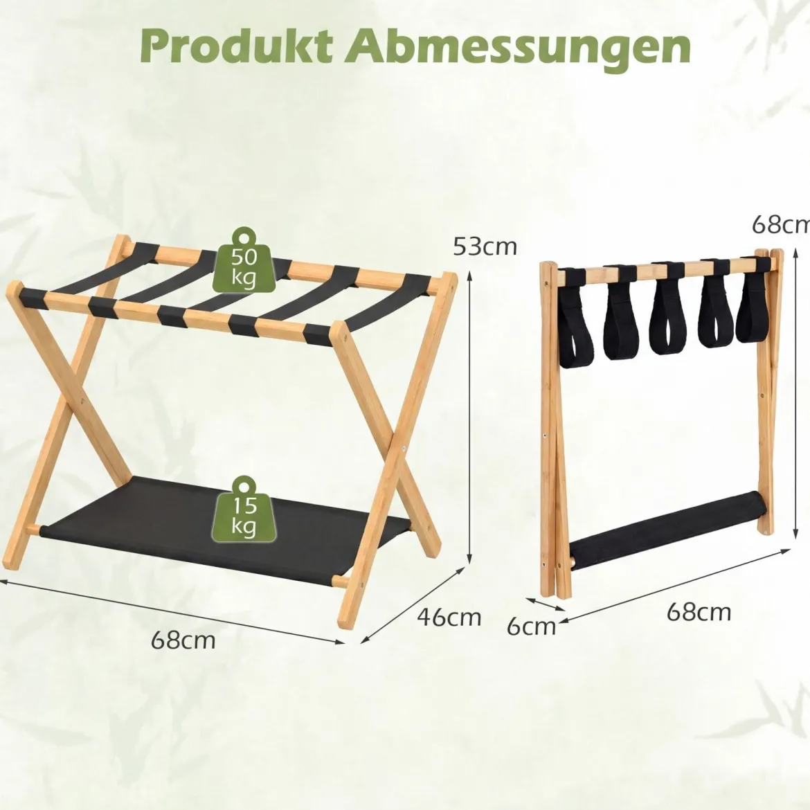 2er Set Klappbarer Kofferständer mit Nylonriemen & Oxford-Stoff Ablagen Gepäckablage Natur