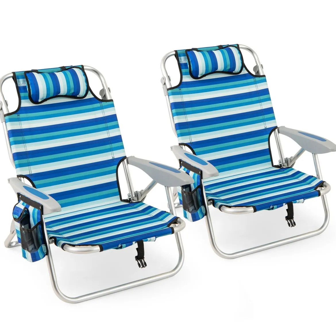 2er Set Klappbarer Strandstuhl mit Verstellbarer Rückenlehne & Kühltasche Campingstuhl