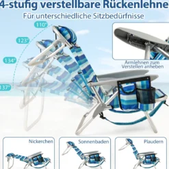 2er Set Klappbarer Strandstuhl mit Verstellbarer Rückenlehne & Kühltasche Campingstuhl