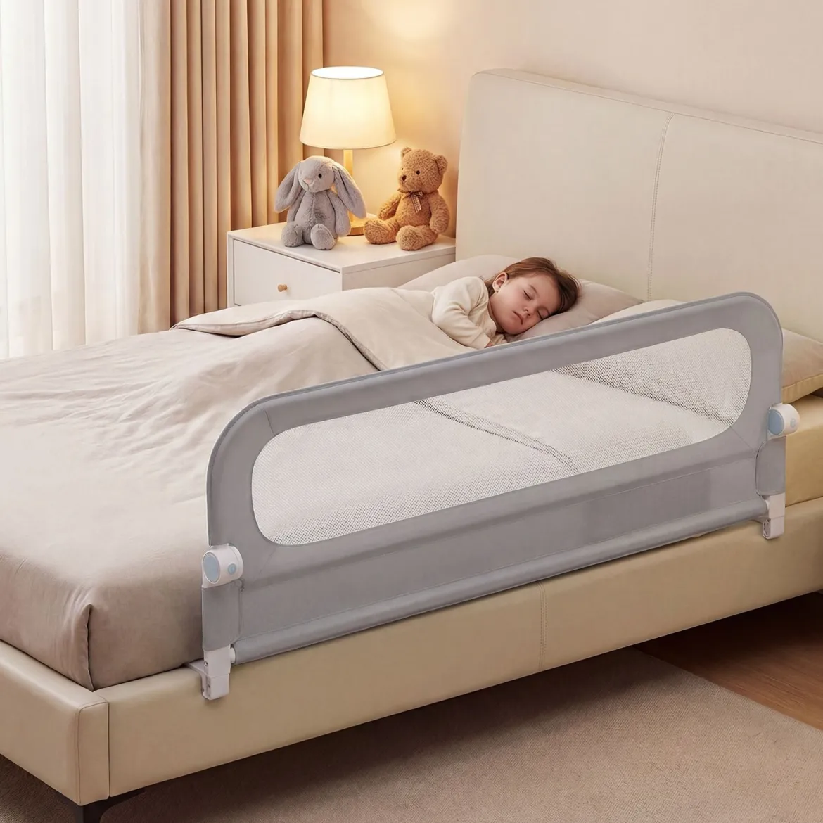 3er Set Klappbares Bettgitter mit Abnehmbarem Oxford-Stoffbezug Grau (2 Stücke 178 x 60 cm+ 1 Stück 148 x 60 cm)