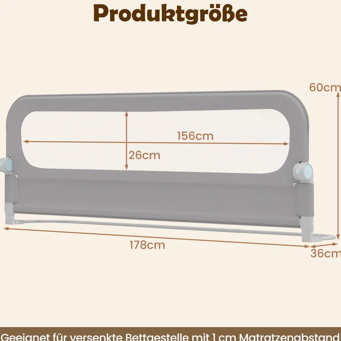 3er Set Klappbares Bettgitter mit Abnehmbarem Oxford-Stoffbezug Grau (2 Stücke 198 x 60 cm+1 Stück 178 x 60 cm)