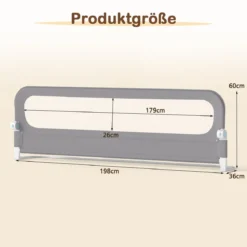 3er Set Klappbares Bettgitter mit Abnehmbarem Oxford-Stoffbezug Grau (2 Stücke 198 x 60 cm+1 Stück 178 x 60 cm)