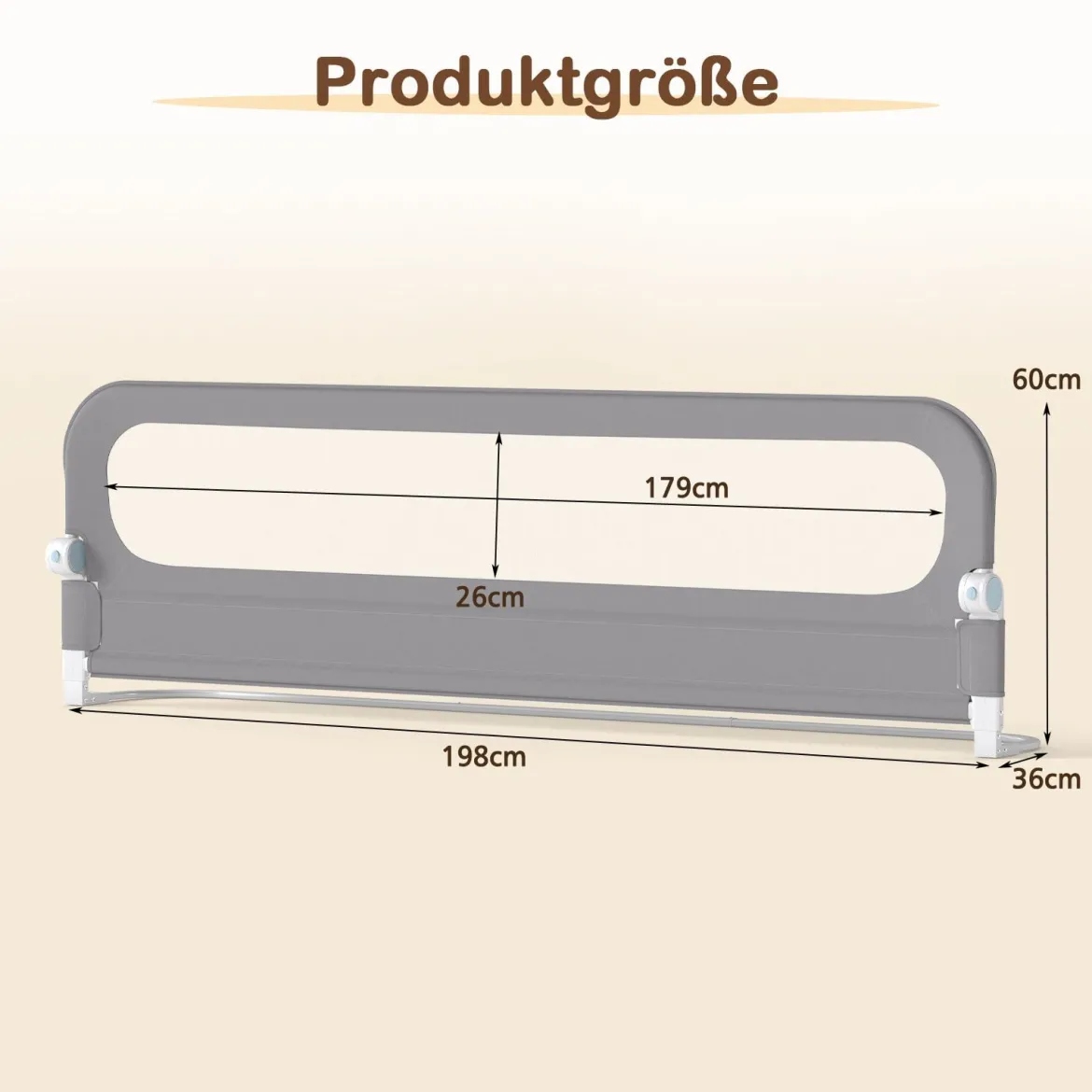 3er Set Klappbares Bettgitter mit Abnehmbarem Oxford-Stoffbezug Grau (2 Stücke 198 x 60 cm+1 Stück 178 x 60 cm)