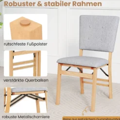 2er Set Klappbares Esszimmerstuhl armlehnlose Küchenstühle mit gepolstertem Sitz Grau