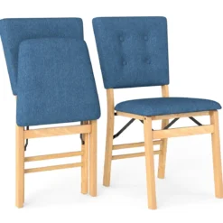 2er Set Klappbares Esszimmerstuhl armlehnlose Küchenstühle mit gepolstertem Sitz Blau