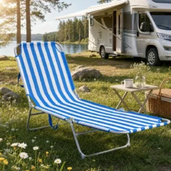 2er Set Klappbare Sonnenliege mit 4-fach Verstellbare Rückenlehne Wetterfest bis 150 kg Belastbar Blau