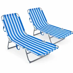 2er Set Klappbare Sonnenliege mit 4-fach Verstellbare Rückenlehne Wetterfest bis 150 kg Belastbar Blau