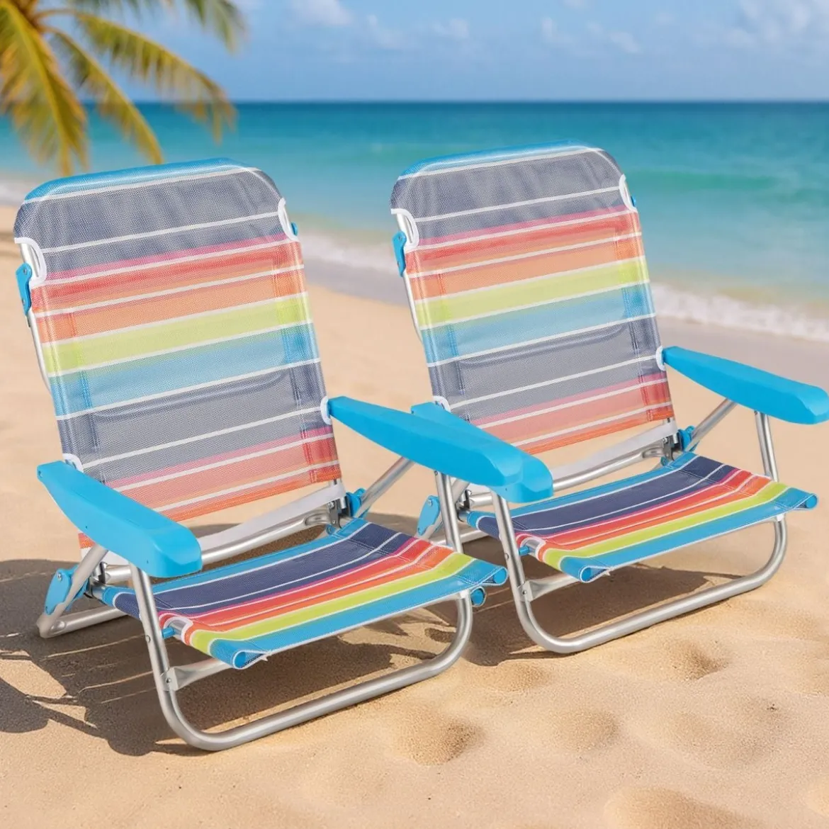 2er Set Klappbare Strandstühle mit Verstellbarer Rückenlehne Leichte Campingstühle Klappstühle
