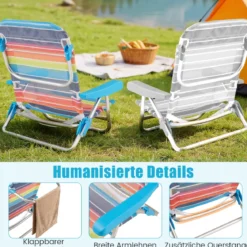 2er Set Klappbare Strandstühle mit Verstellbarer Rückenlehne Leichte Campingstühle Klappstühle