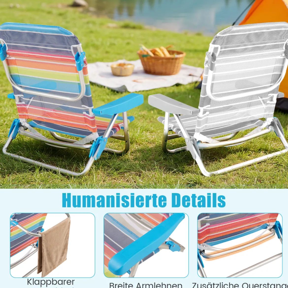 2er Set Klappbare Strandstühle mit Verstellbarer Rückenlehne Leichte Campingstühle Klappstühle