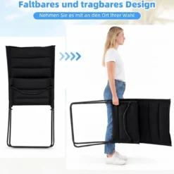 2er Set Klappbare Strandstühle mit Gepolsterten Rückenlehnen & Sitzen Faltbare Campingstühle Schwarz