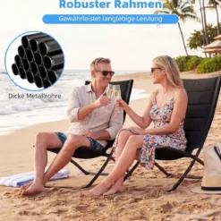 2er Set Klappbare Strandstühle mit Gepolsterten Rückenlehnen & Sitzen Faltbare Campingstühle Schwarz