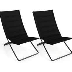 2er Set Klappbare Strandstühle mit Gepolsterten Rückenlehnen & Sitzen Faltbare Campingstühle Schwarz
