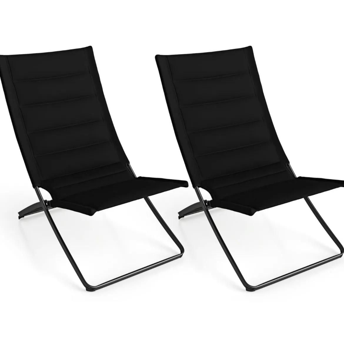 2er Set Klappbare Strandstühle mit Gepolsterten Rückenlehnen & Sitzen Faltbare Campingstühle Schwarz