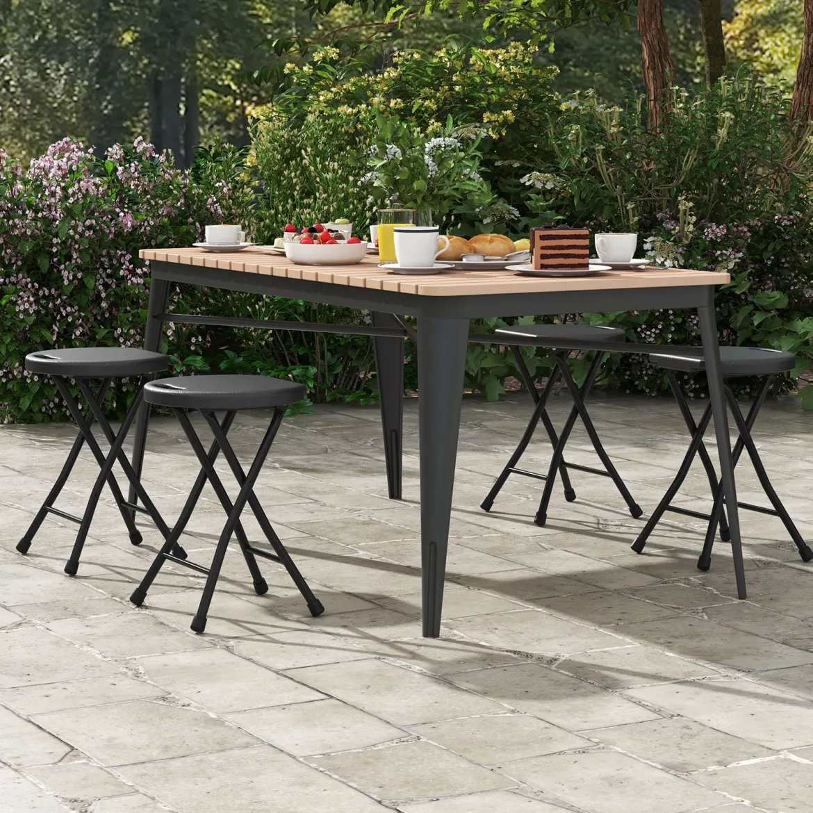 2er Set Klapphocker klappbarer Hocker mit Tragegriff, 150 kg Tragkraft für Küche Garten Schwarz